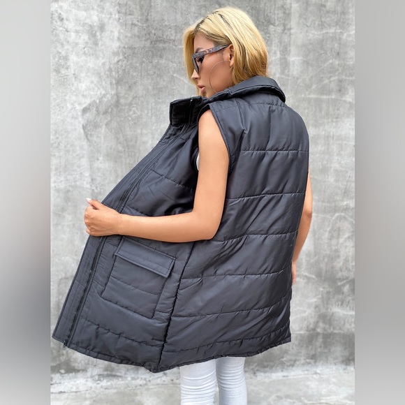 Elly Bazar Zip Up Longline Puffer Vest with Pockets - Picture 3 of 3